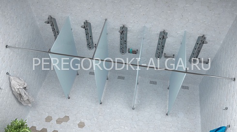 Душевые стеклянные перегородки (матовое стекло 8-10 мм) (пример на 5 кабин)