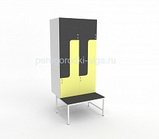 Снимки Шкаф двухсекционный с лавочкой на металлическом каркасе, двери Z- или L-образные
